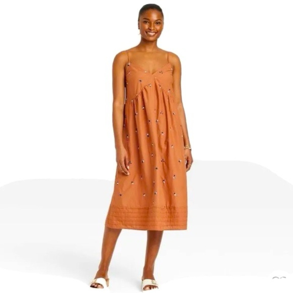 Universal Thread Rust Orange Embroidered Spaghetti-Strap Midi Dress XXL - Picture 1 of 6